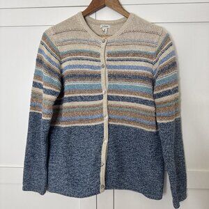 L.L. Bean Knit Striped Button Front Cardigan Sweater Women’s Sz Med 100% Cotton